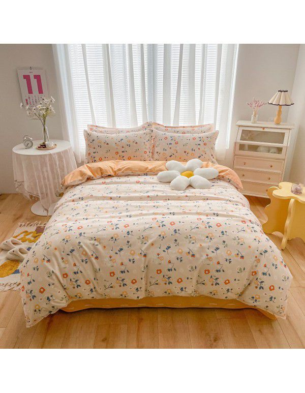 Wholesale all cotton thickened four piece set, all cotton brushed three piece set, student dormitory bed sheet and quilt cover, one for distribution