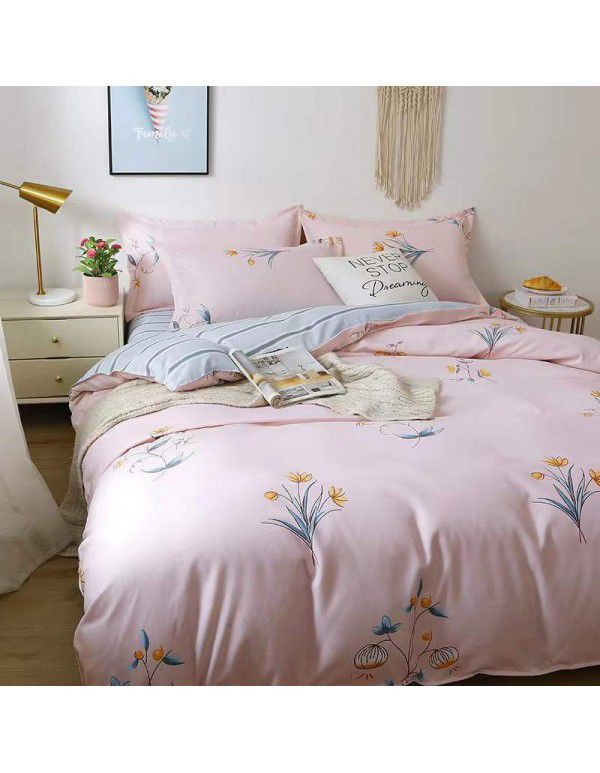 Type A pure cotton four piece cotton wholesale ins style fitted sheet thickened sheet quilt cover three piece set