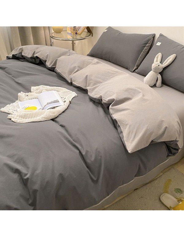 Cotton wash cotton bed four piece set 100 cotton summer Japanese simple bed linen three piece set white quilt cover sheet 4