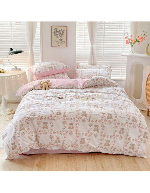 Ins wind small fresh cotton four piece cotton three piece bed sheet