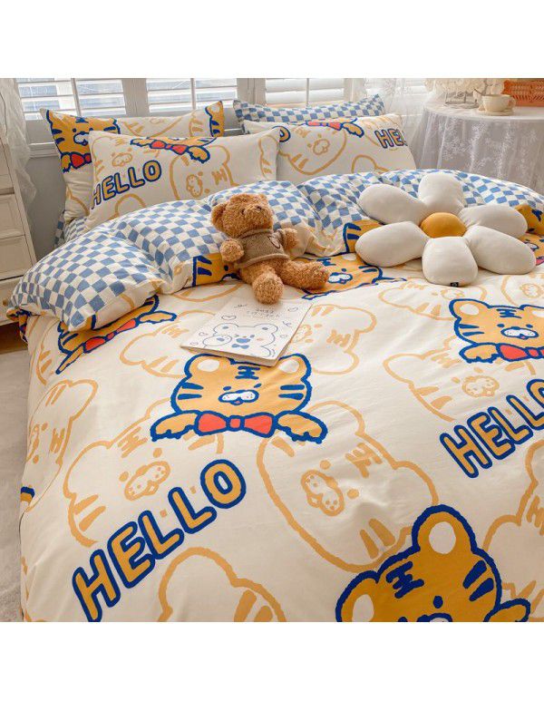  spring new ins cartoon pure cotton bedding four piece cotton children's sheet quilt cover three piece set