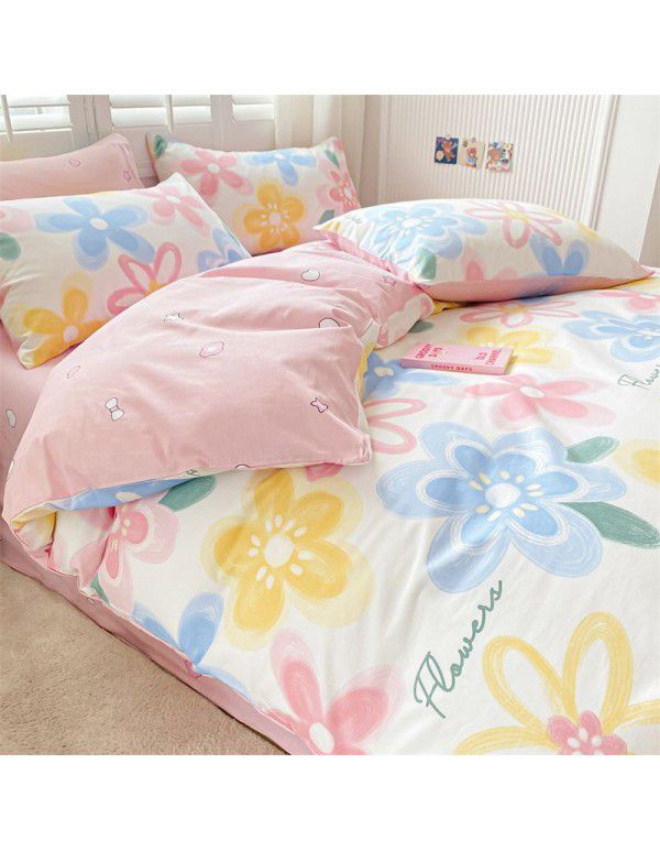 Small fresh cotton 4-piece set, pure cotton 3-piece set, bed sheet, net red dormitory bedding, 4-piece set, wholesale