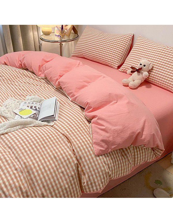 Cotton wash cotton bed four piece set 100 cotton summer Japanese simple bed linen three piece set white quilt cover sheet 4