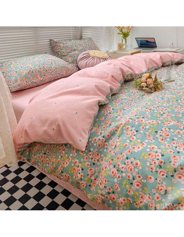 Wholesale of all cotton small fresh four piece sets of single and double student dormitories, all cotton printed sheets, quilt covers, gifts, three piece sets