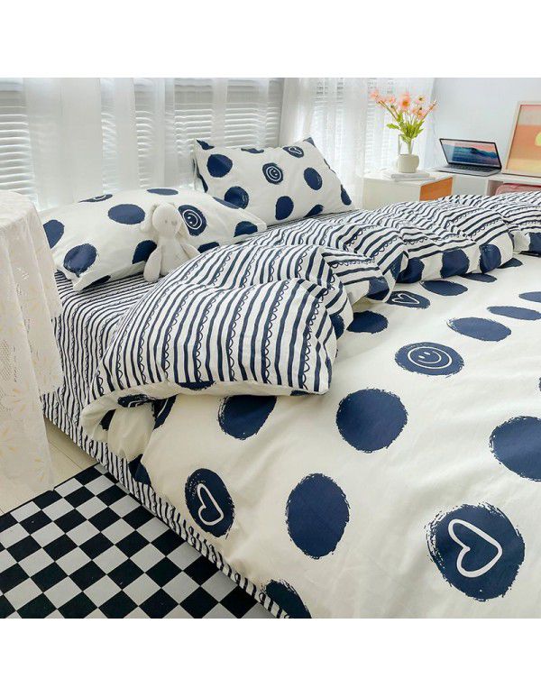 Wholesale of all cotton small fresh four piece sets of single and double student dormitories, all cotton printed sheets, quilt covers, gifts, three piece sets