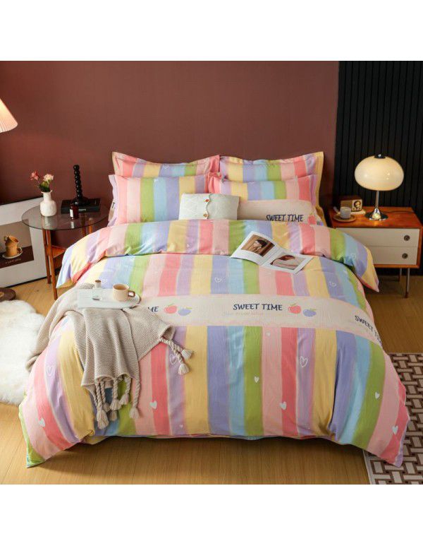 Warm in autumn and winter, pure cotton, thickened, brushed, four piece cotton bed sheet, single quilt cover, bedding, household wholesale