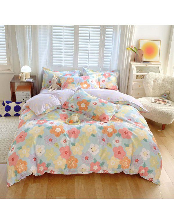 Wholesale all cotton thickened four piece set, all cotton brushed three piece set, student dormitory bed sheet and quilt cover, one for distribution