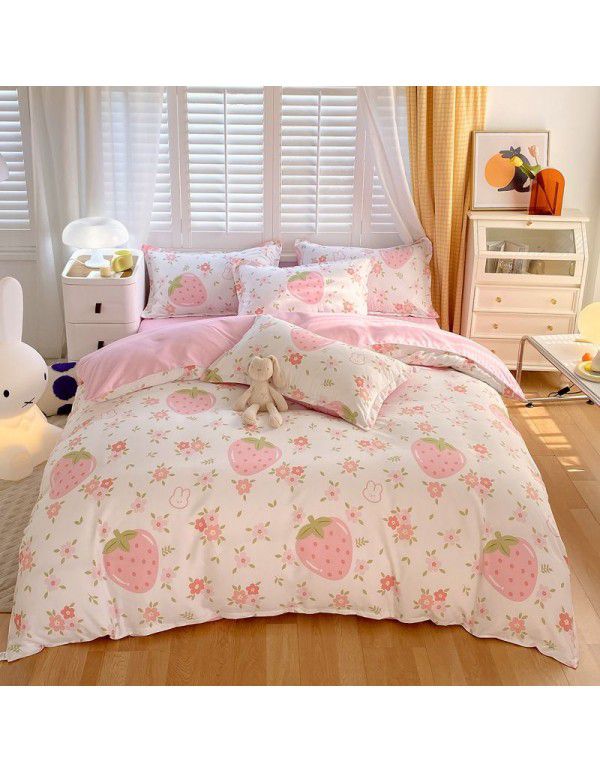 Wholesale all cotton thickened four piece set, all cotton brushed three piece set, student dormitory bed sheet and quilt cover, one for distribution