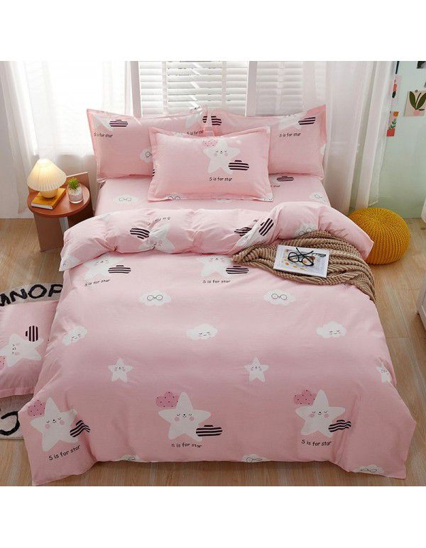 Nordic simple heart-shaped cotton 4-piece set 1.8m bedding, cotton quilt cover, bed sheet, 3-piece set for student dormitory