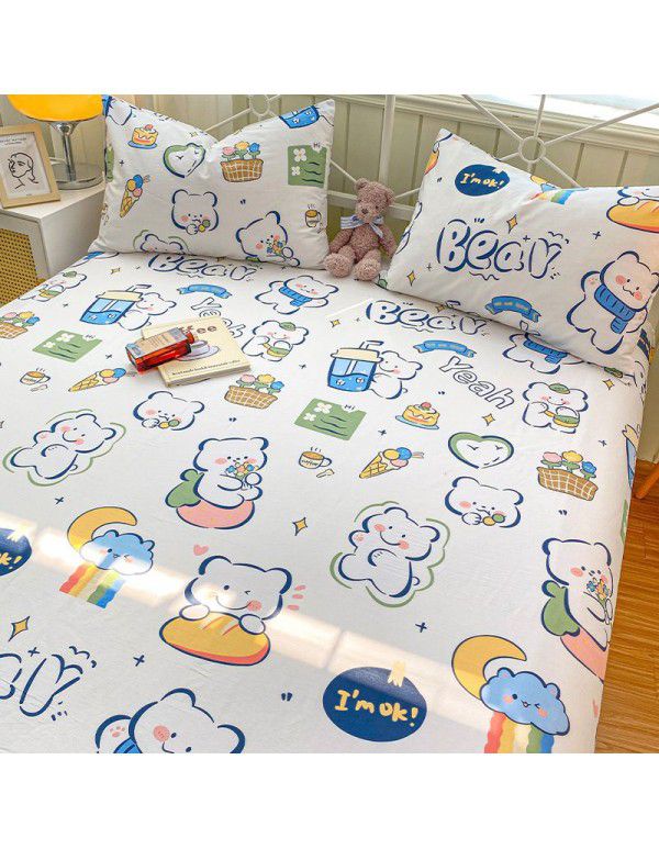 100% Cotton Fitted Sheet One Piece 100% Cotton Bedcover Children's Mattress Cover Simmons Protective Cover All Inclusive Non slip Sheet Set