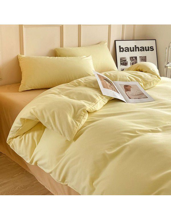 Ins style simple four piece set solid color washed cotton student dormitory three piece bed sheet quilt cover bedding wholesale