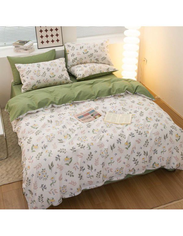 100% cotton four piece set cotton sheet quilt cover student dormitory quilt cover fitted sheet spring summer bed three piece set