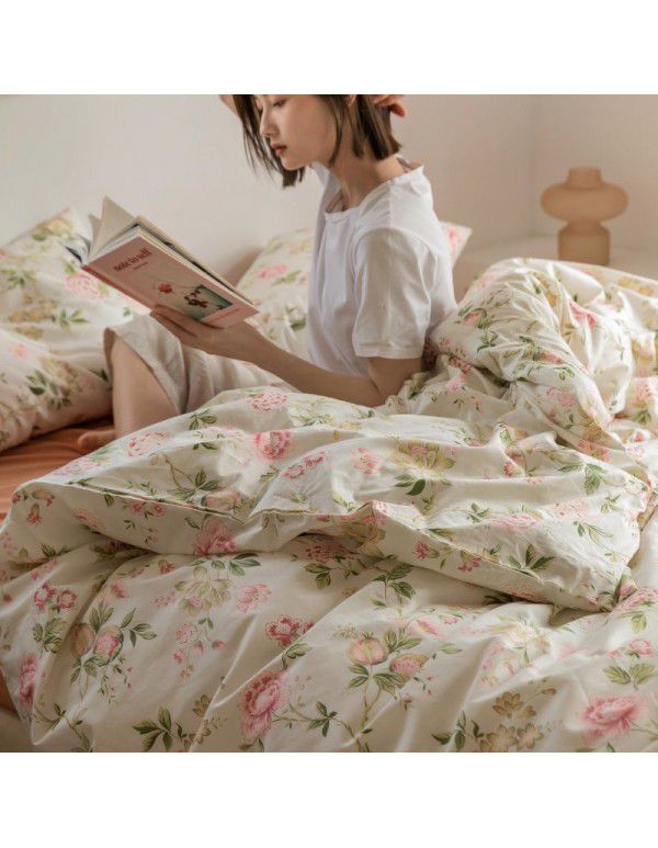 Ins small fresh retro small floral cotton four piece set cotton three piece set bed sheet quilt cover bedding wholesale