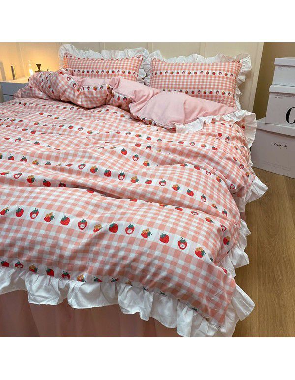 The manufacturer directly sells Korean lace 4-piece set of 60 Australian cotton bed sheets in small wind and fresh quilt cover gifts for sale