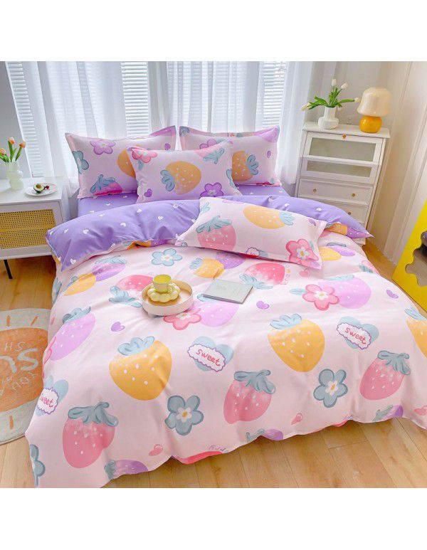 Cotton brushed four piece fitted sheet small fresh thickened sheet quilt cover three piece bedding gift wholesale