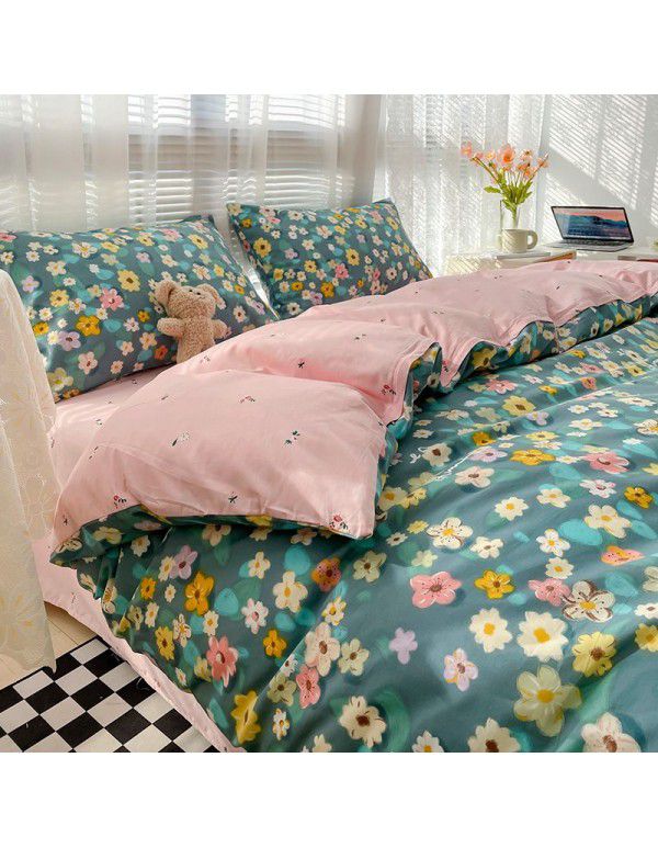 Wholesale of all cotton small fresh four piece sets of single and double student dormitories, all cotton printed sheets, quilt covers, gifts, three piece sets