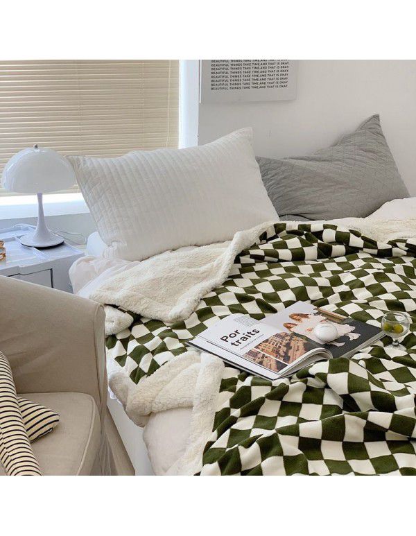 Black and white checkerboard blanket lamb cashmere bed sheet quilt cover thickened cover sofa blanket step into wholesale bedding