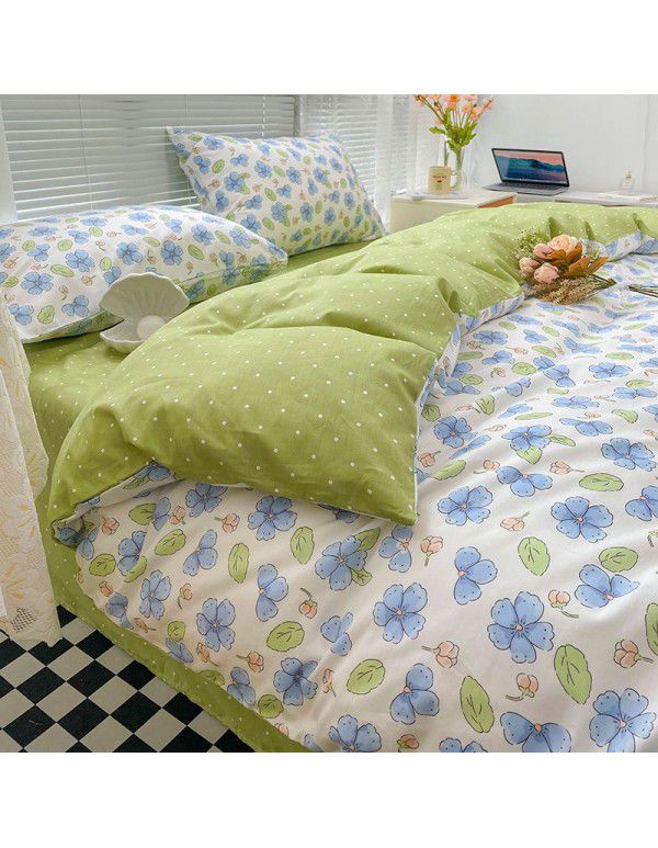 Wholesale of all cotton small fresh four piece sets of single and double student dormitories, all cotton printed sheets, quilt covers, gifts, three piece sets