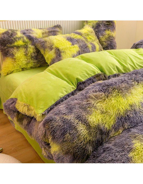 Mink four piece warm and comfortable princess style long plush three piece solid color bed sheet