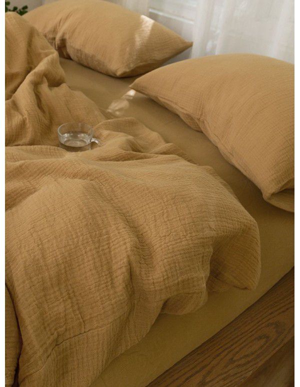 Export three ply gauze four piece set of pure cotton cotton nude bed sheet quilt cover spring and autumn simple bedding