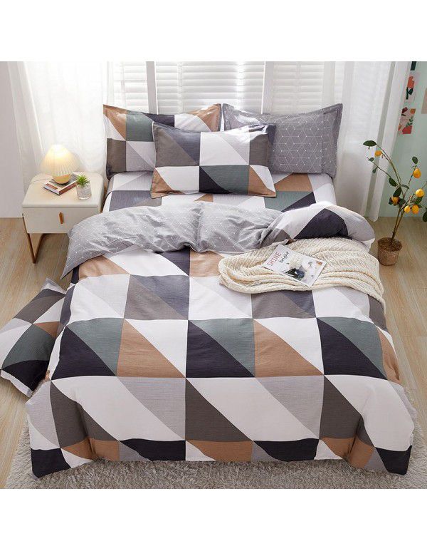 Nordic simple heart-shaped cotton 4-piece set 1.8m bedding, cotton quilt cover, bed sheet, 3-piece set for student dormitory