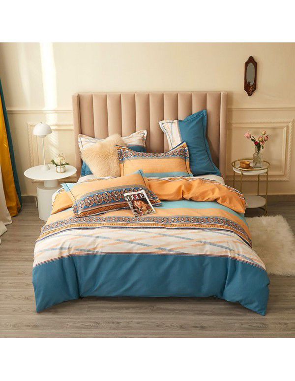 Live broadcast goods All cotton thickened woolen four piece quilt cover in autumn and winter All cotton student three piece quilt cover