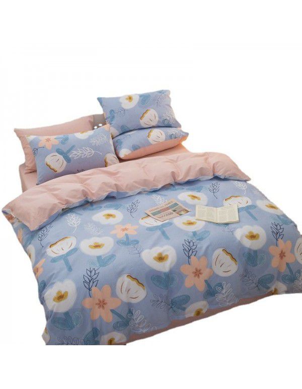 100% cotton four piece set cotton sheet quilt cover student dormitory quilt cover fitted sheet spring summer bed three piece set