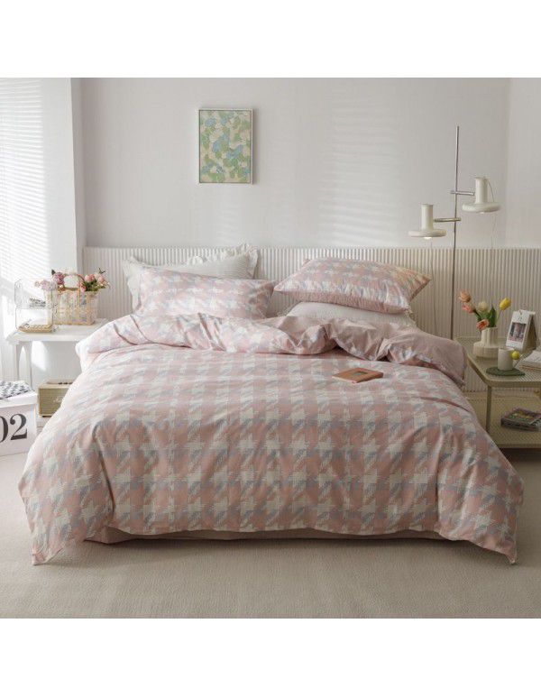  new ins style cotton printed four piece set 13372 cotton simple sheet fitted sheet set