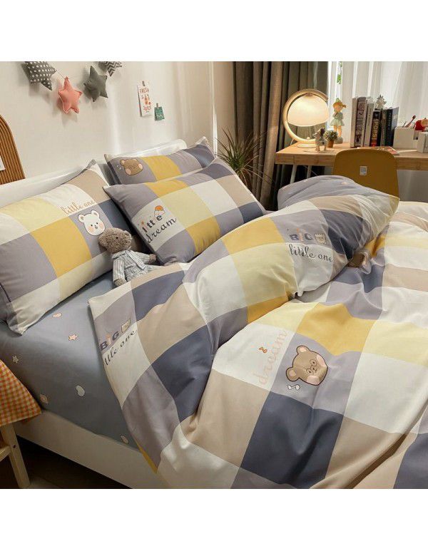 Autumn and Winter 60 Thread Count Countryside Small Fresh Cotton Long staple Cotton Print 4-Piece Flat Sheet Quilt Cover Pillow Case Washing Kit