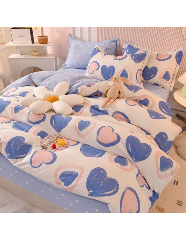 Thickened warm keeping pure cotton buffed four piece cotton quilt cover sheet 1.5/1.8m simple three piece bedding set