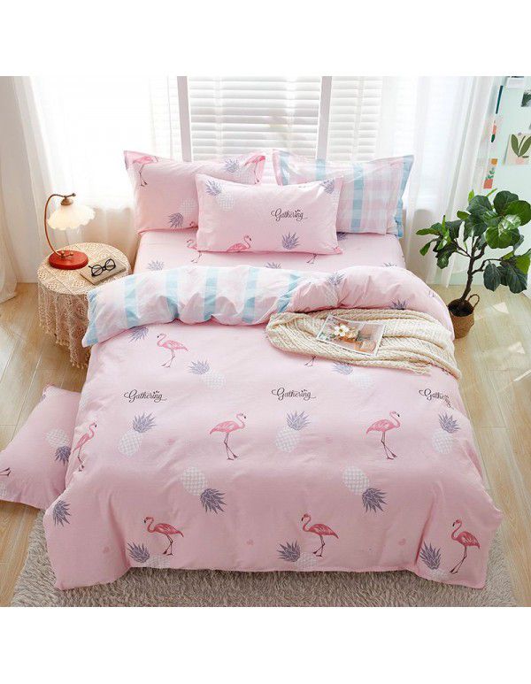 Nordic simple heart-shaped cotton 4-piece set 1.8m bedding, cotton quilt cover, bed sheet, 3-piece set for student dormitory