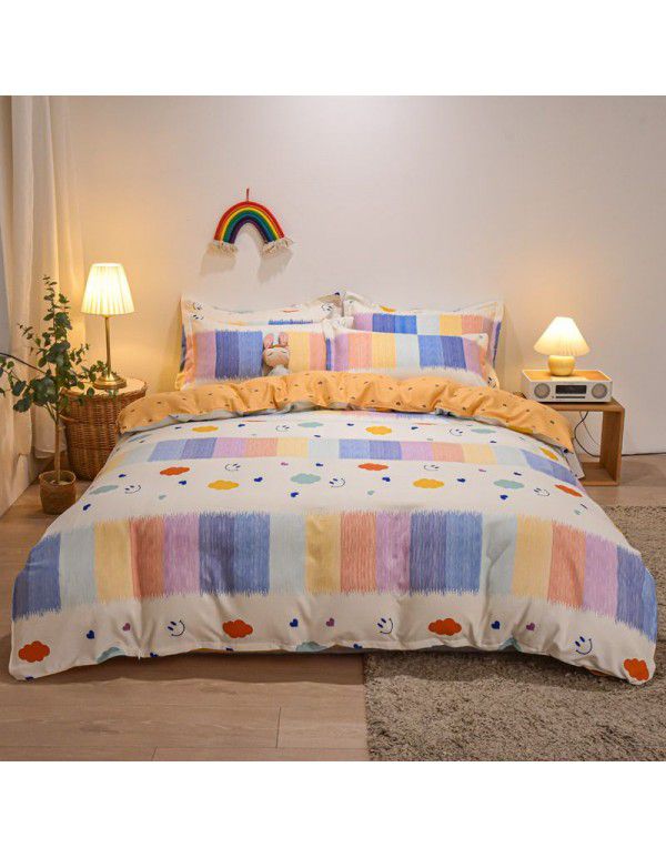 Hengyuan sample pure cotton brushed four piece set thickened warm bed sheet quilt cover four piece set student dormitory three piece set wholesale