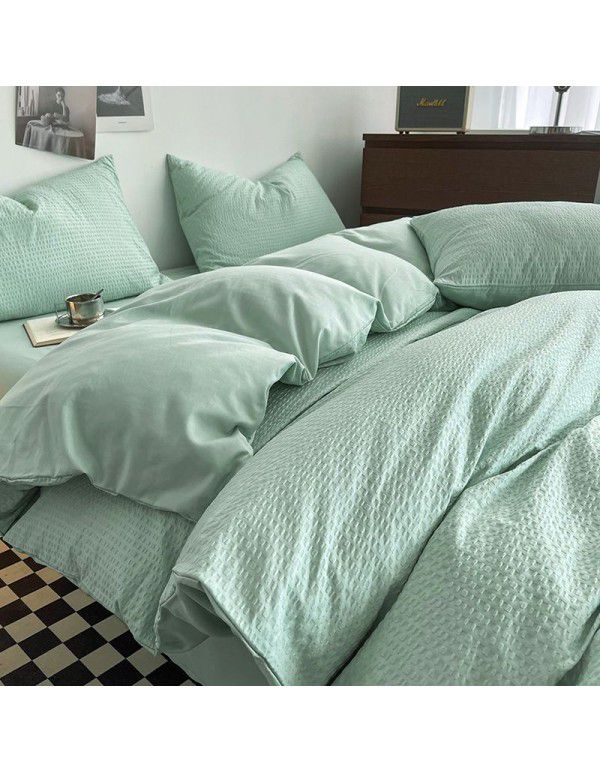 Summer waffle four piece washing cotton sheet quilt cover non cotton cotton bedding college dormitory 3