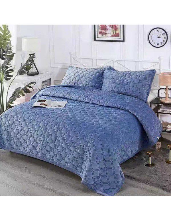 Solid crystal velvet quilt cover 4-piece set single flannel bed sheet double quilt cover thickened thermal coral velvet pad winter