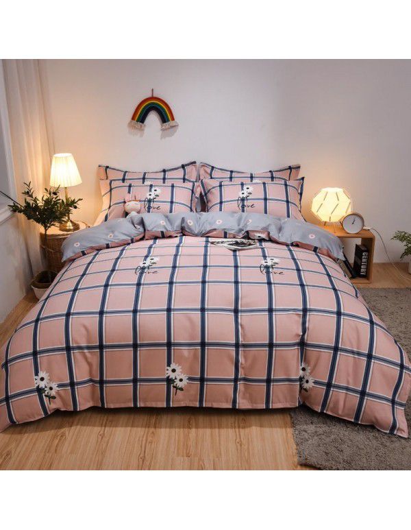 Hengyuan sample pure cotton brushed four piece set thickened warm bed sheet quilt cover four piece set student dormitory three piece set wholesale