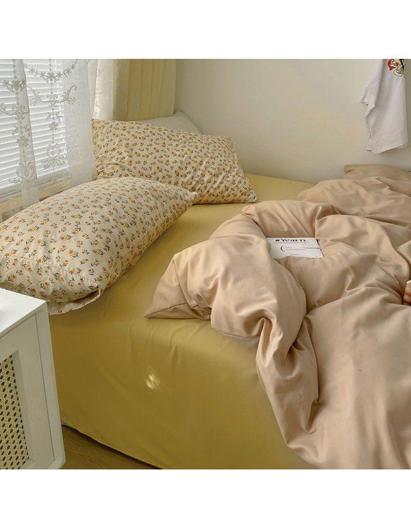 (Small Flowers Series) Nantong Four Piece Bedding Set Wholesale Factory Direct Sales Bedding Sheet, Quilt Cover, Fitted Sheet, Dormitory Three Piece Set