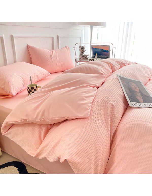 Summer waffle four piece washing cotton sheet quilt cover non cotton cotton bedding college dormitory 3