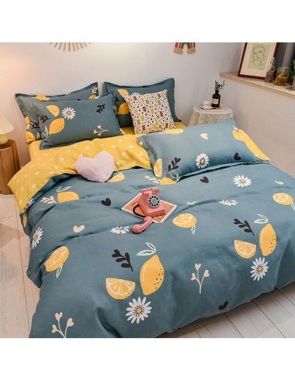 Cotton brushed four piece fitted sheet small fresh thickened sheet quilt cover three piece bedding gift wholesale