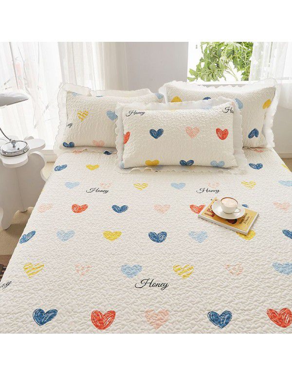 Small fresh printed bed cover with cotton chiffon lace bed cover bedspread single piece all-purpose bed cover kit wholesale