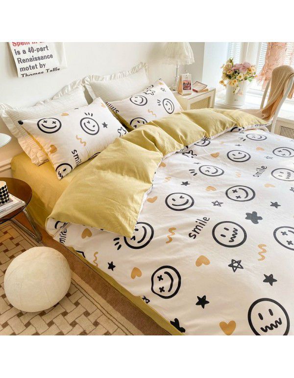 100% cotton four piece set cotton sheet quilt cover student dormitory quilt cover fitted sheet spring summer bed three piece set