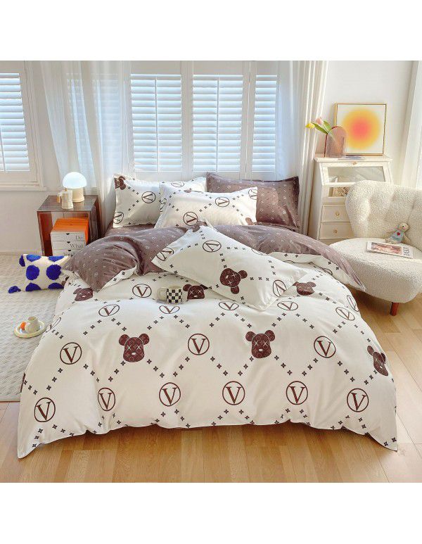 Wholesale all cotton thickened four piece set, all cotton brushed three piece set, student dormitory bed sheet and quilt cover, one for distribution