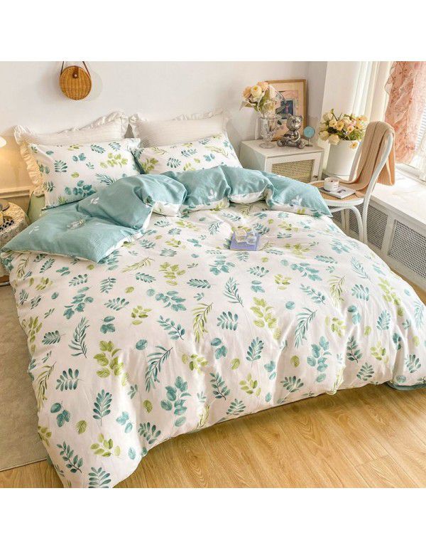 100% cotton four piece set cotton sheet quilt cover student dormitory quilt cover fitted sheet spring summer bed three piece set