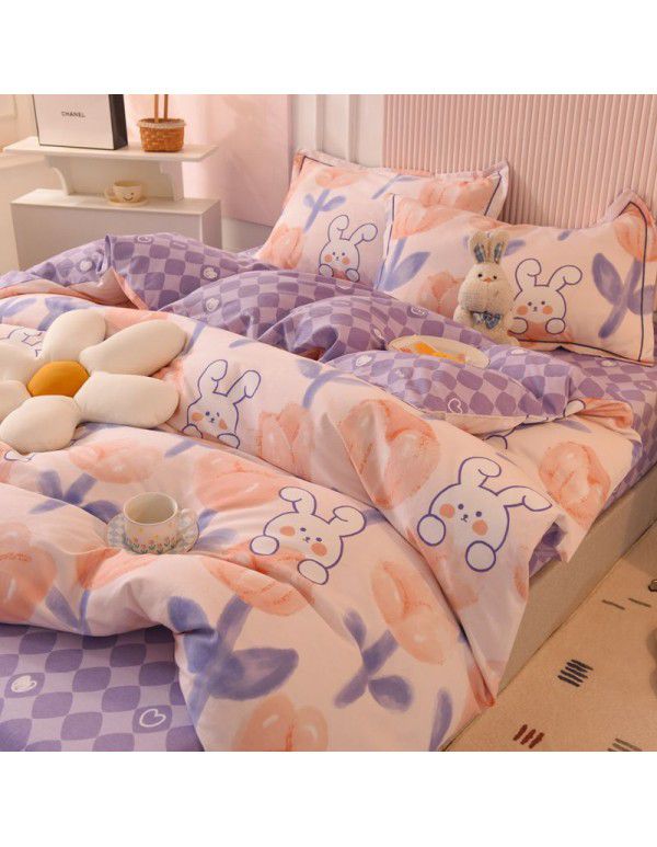 Thickened warm keeping pure cotton buffed four piece cotton quilt cover sheet 1.5/1.8m simple three piece bedding set