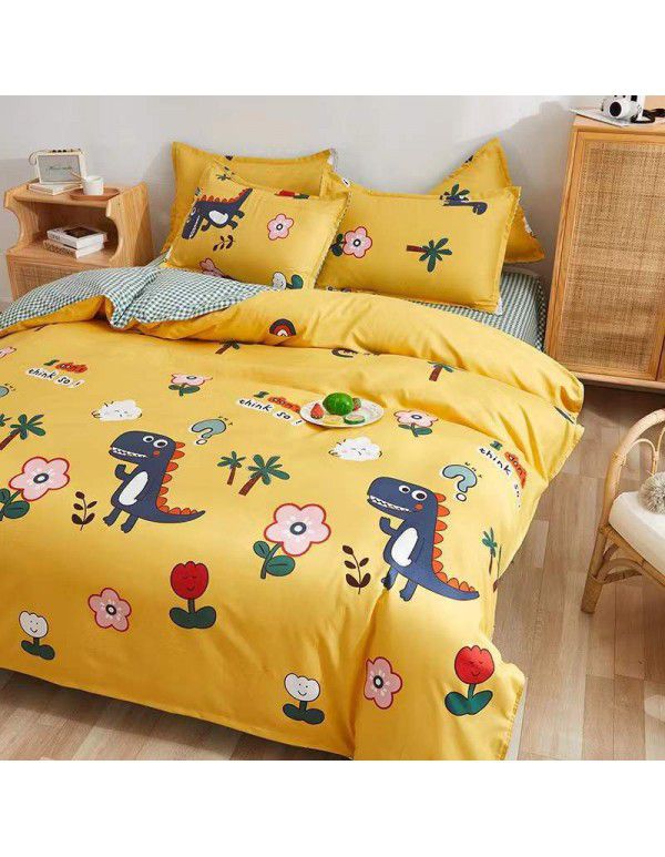 Type A pure cotton four piece cotton wholesale ins style fitted sheet thickened sheet quilt cover three piece set