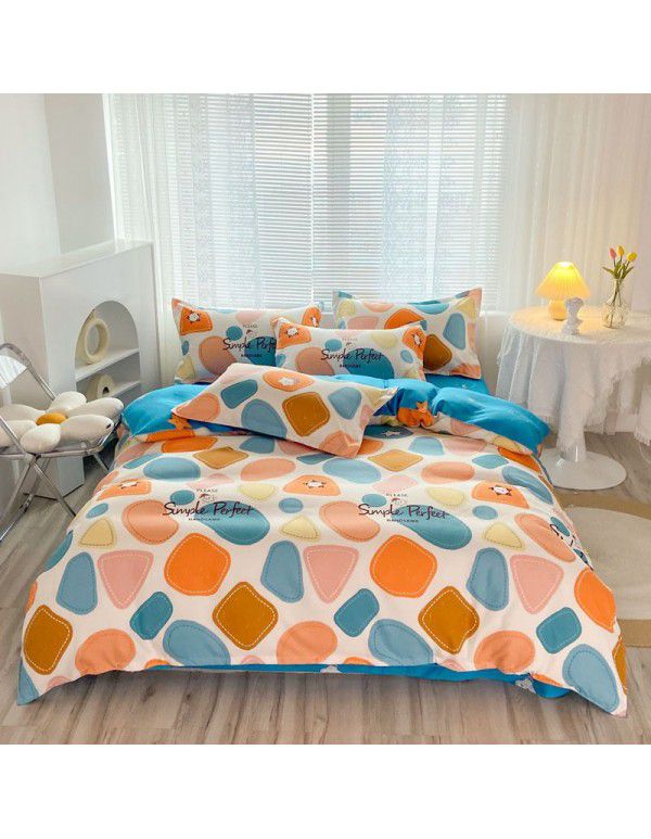 Hengyuan sample pure cotton brushed four piece set thickened warm bed sheet quilt cover four piece set student dormitory three piece set wholesale