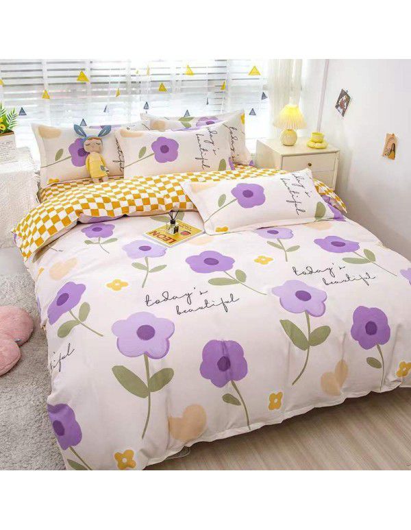 Type A pure cotton four piece cotton wholesale ins style fitted sheet thickened sheet quilt cover three piece set