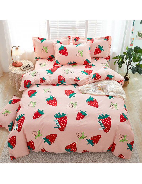 Nordic simple heart-shaped cotton 4-piece set 1.8m bedding, cotton quilt cover, bed sheet, 3-piece set for student dormitory