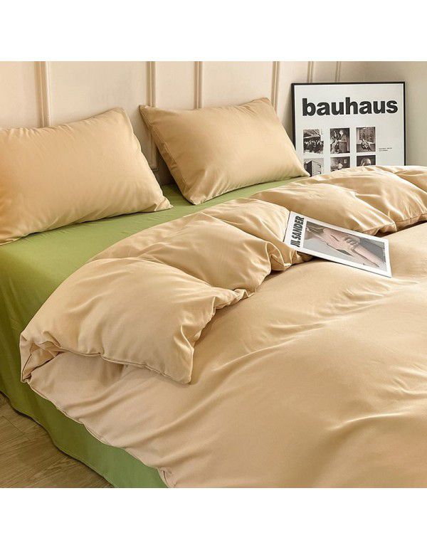 Ins style simple four piece set solid color washed cotton student dormitory three piece bed sheet quilt cover bedding wholesale