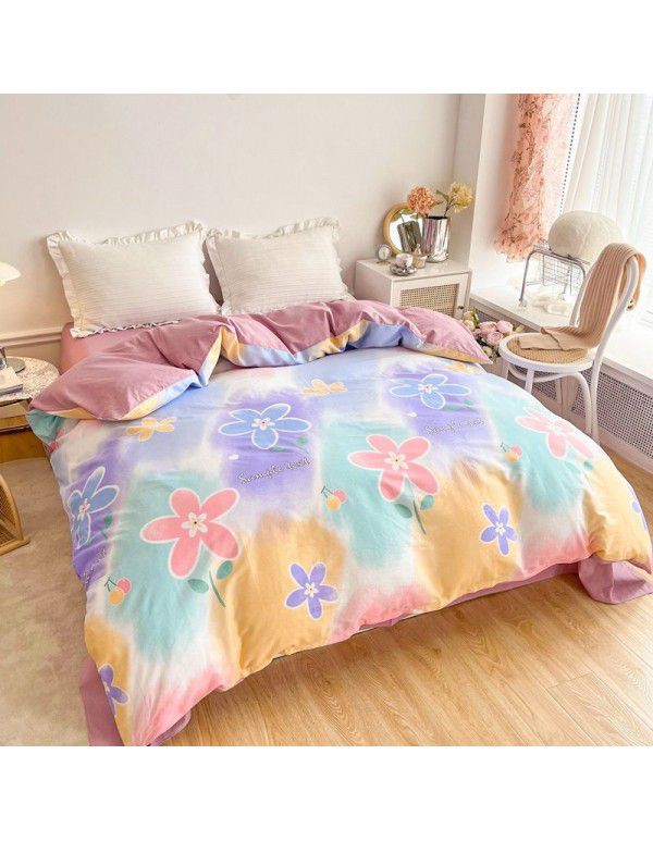 100% cotton four piece set cotton sheet quilt cover student dormitory quilt cover fitted sheet spring summer bed three piece set