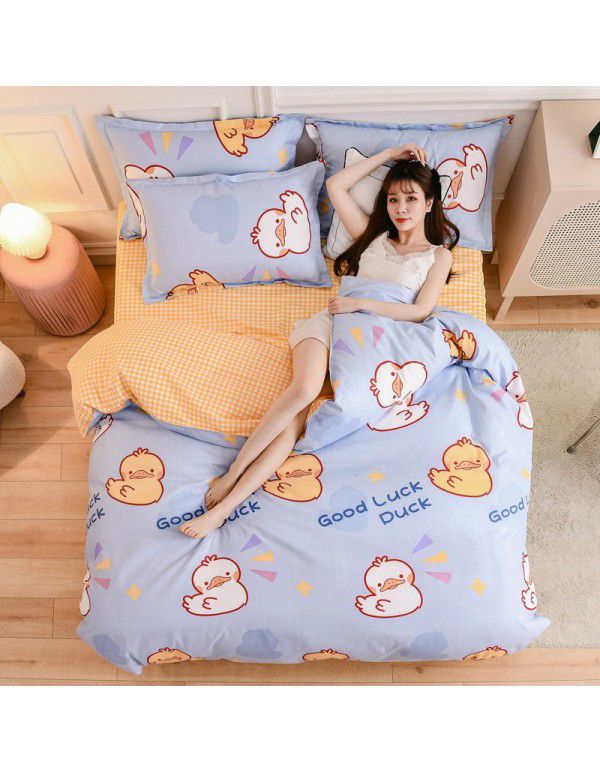 Wholesale all cotton thickened four piece set, all cotton brushed three piece set, student dormitory bed sheet and quilt cover, one for distribution